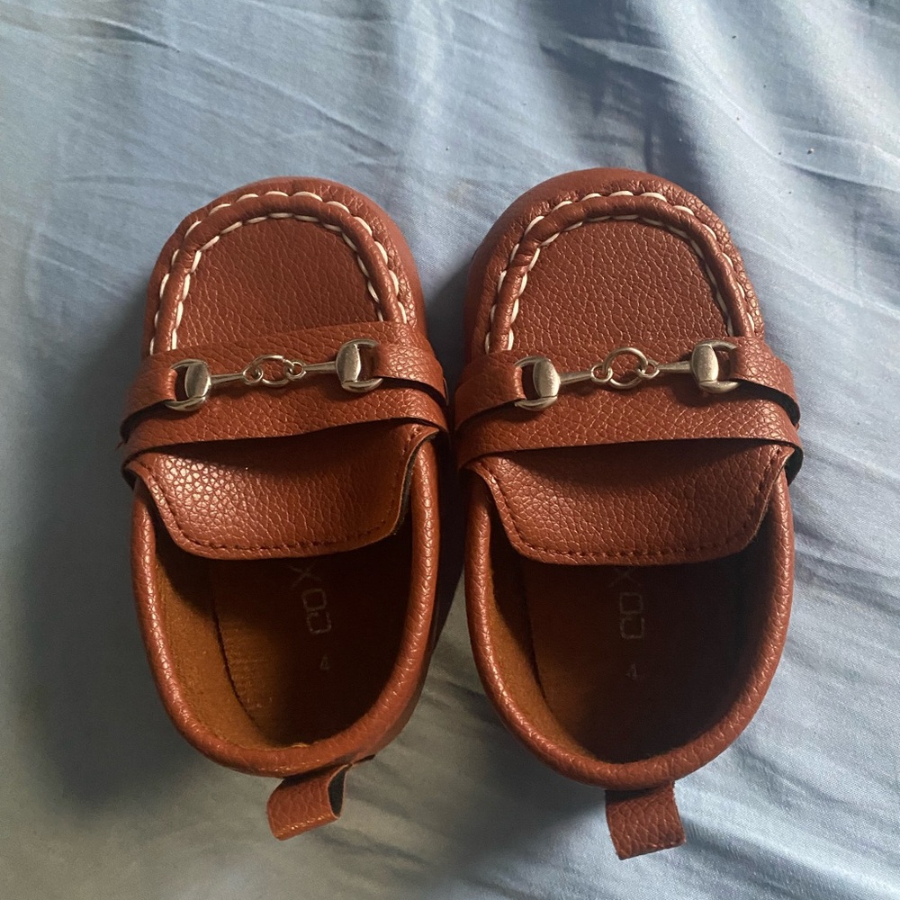 Kids Brown Leather-Look Loafers with Metal Bit